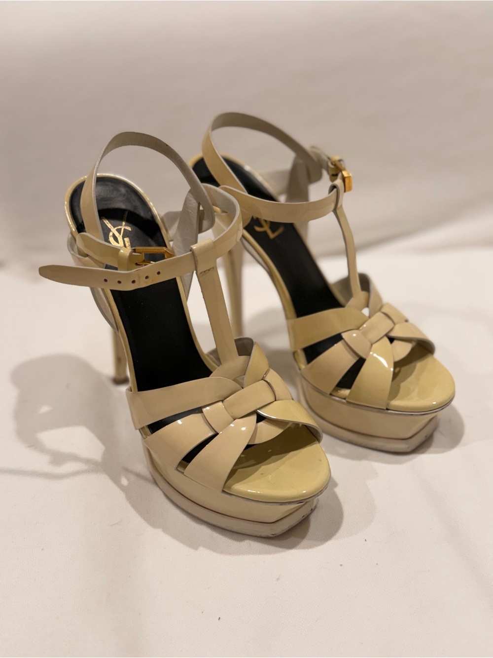 YSL Saint Laurent Nude Patent Platform Heels Size 36